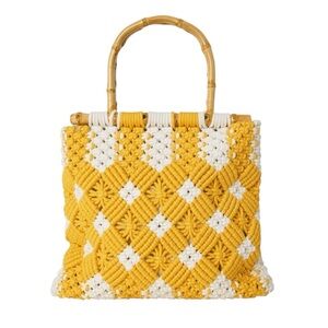 NWT Bohemian Square Braided Macrame Wooden Top Handle Bag
